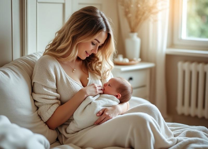Mère allaitant son nouveau-né, moment de tendresse